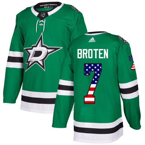 Adidas Stars #7 Neal Broten Green Home Authentic USA Flag Stitched NHL Jersey - Click Image to Close